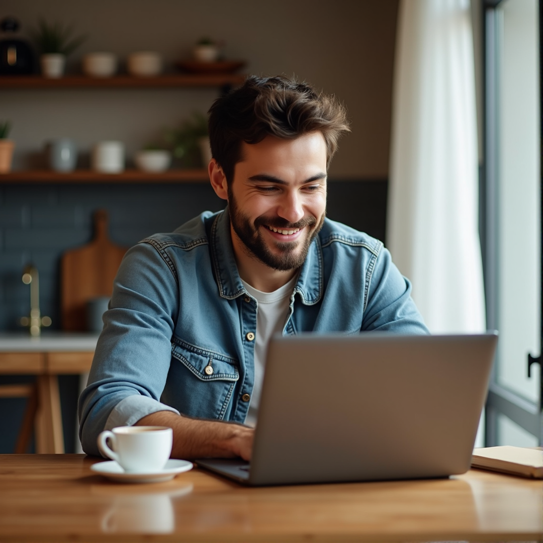 Person sitting at kitchen table with laptop