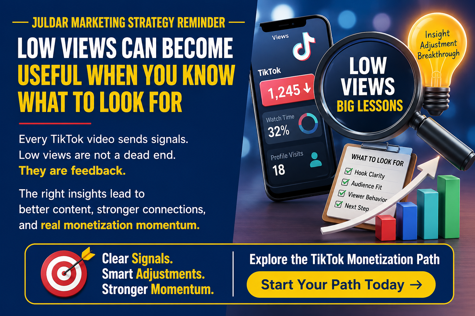 Low TikTok views teaching visual for JulDar Marketing strategy