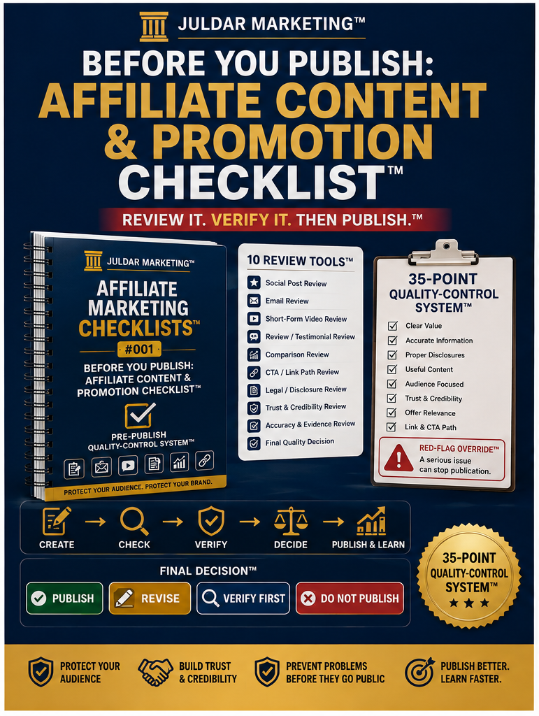 Affiliate Marketing Checklists™ #001 — Before You Publish: Affiliate Content & Promotion Checklist™ Cover